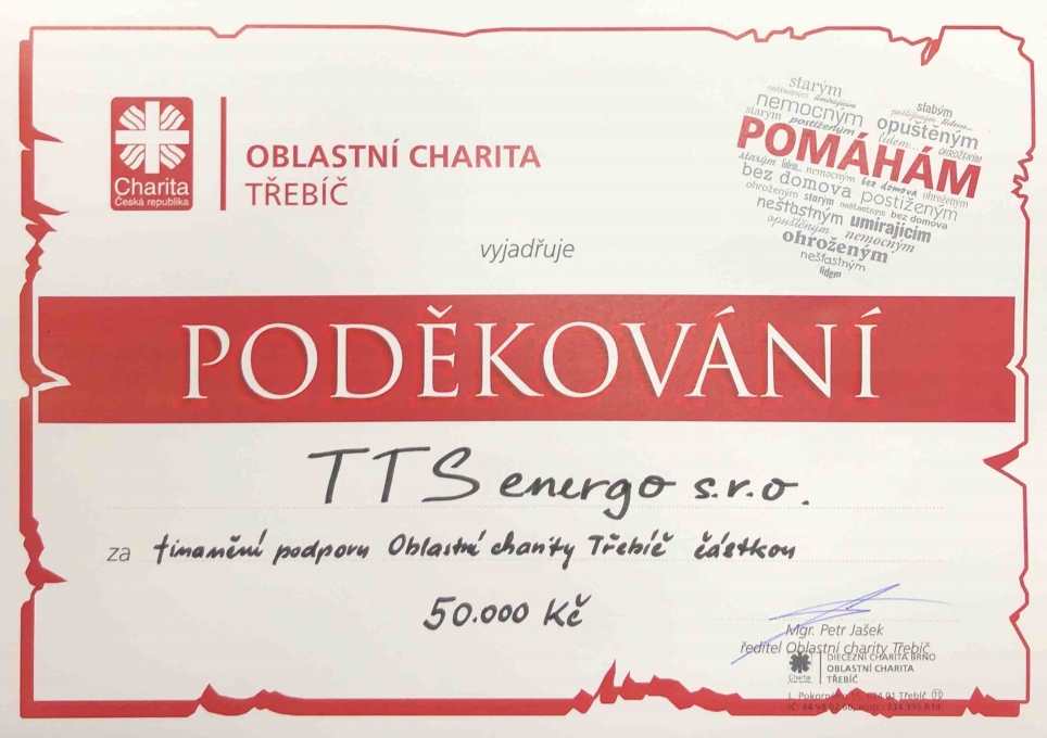 Charita Třebíč - poděkování TTS